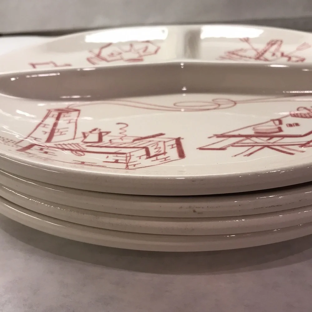 RARE Vintage 1950s Royal China BBQ Divided Plate Red MCM Single